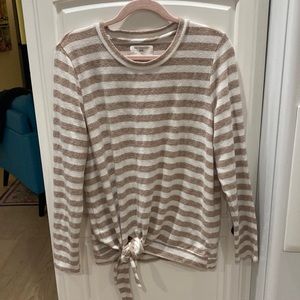 SOL ANGELES tan and White Striped crew neck sweater size Large Anthropologie
